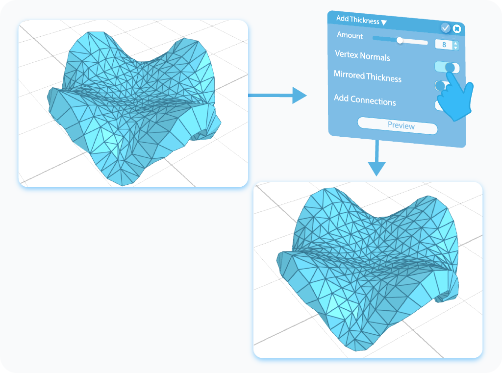 Toggle to enable the Vertex Normals feature in the Add Thickness tool